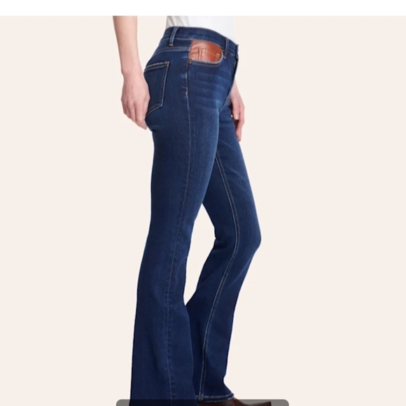 Women’s Dark Blue Jeans with Brown Pocket Trim - Picture 2 of 7